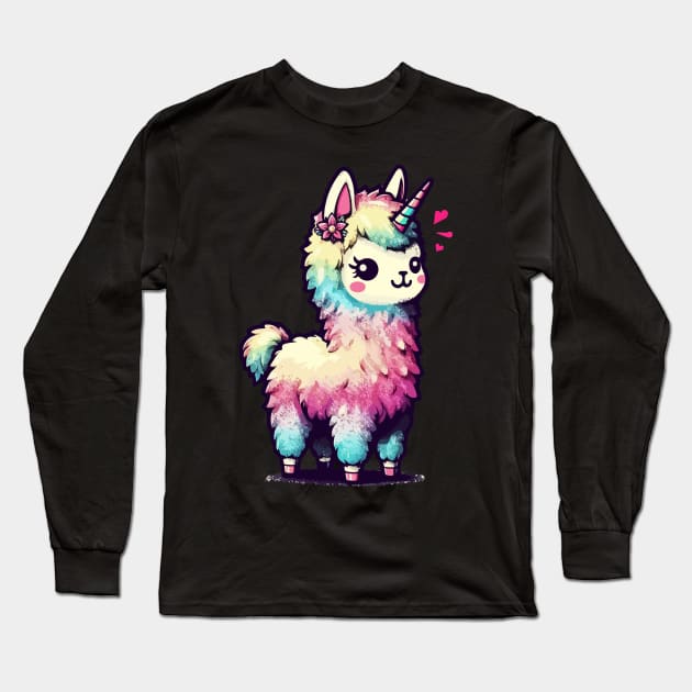 Kawaii rainbow llamacorn unicorn llama Long Sleeve T-Shirt by TomFrontierArt